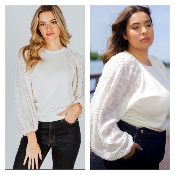 NWT TANYA TAYLOR Elona Sheer Balloon Sleeve Knit Top Ivory XS - Picture 1 of 9